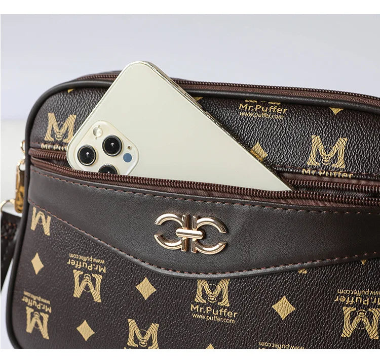 2024 Middle-aged Handbag Four Layer Mobile Phone Purse Old Flower Bag New High-capacity Women's Diagonal Cross Brand Mother Bag