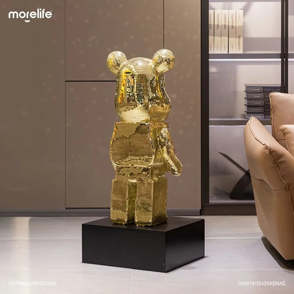 Golden Large Bearbrick Figurine Statues Disco Mirror Ball Violent Bear Sculptures Reflective Luxury Floor Decoration Pendant