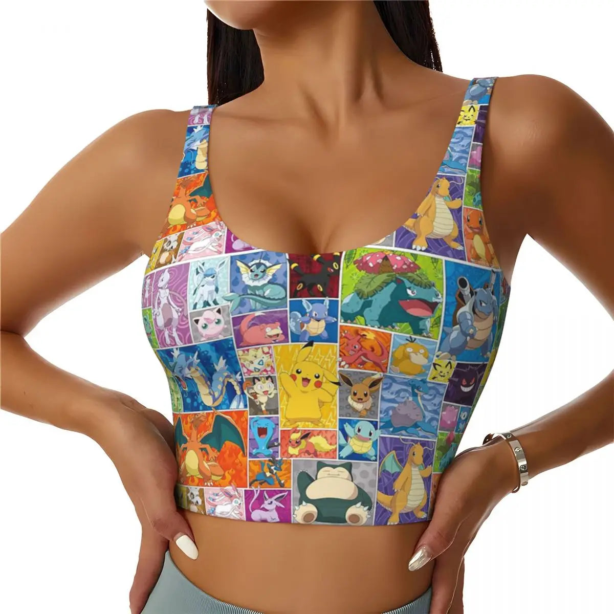 Custom High Impact  Pikachus Sports Bra Women Gym Workout Yoga Crop Top