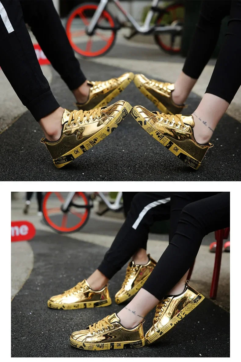 Couple Gold Silver Jogging Sneakers Men Hip Hop Casual Unisex Shoes Tennis Women Running Trainers Clunky Streetwear Footwear