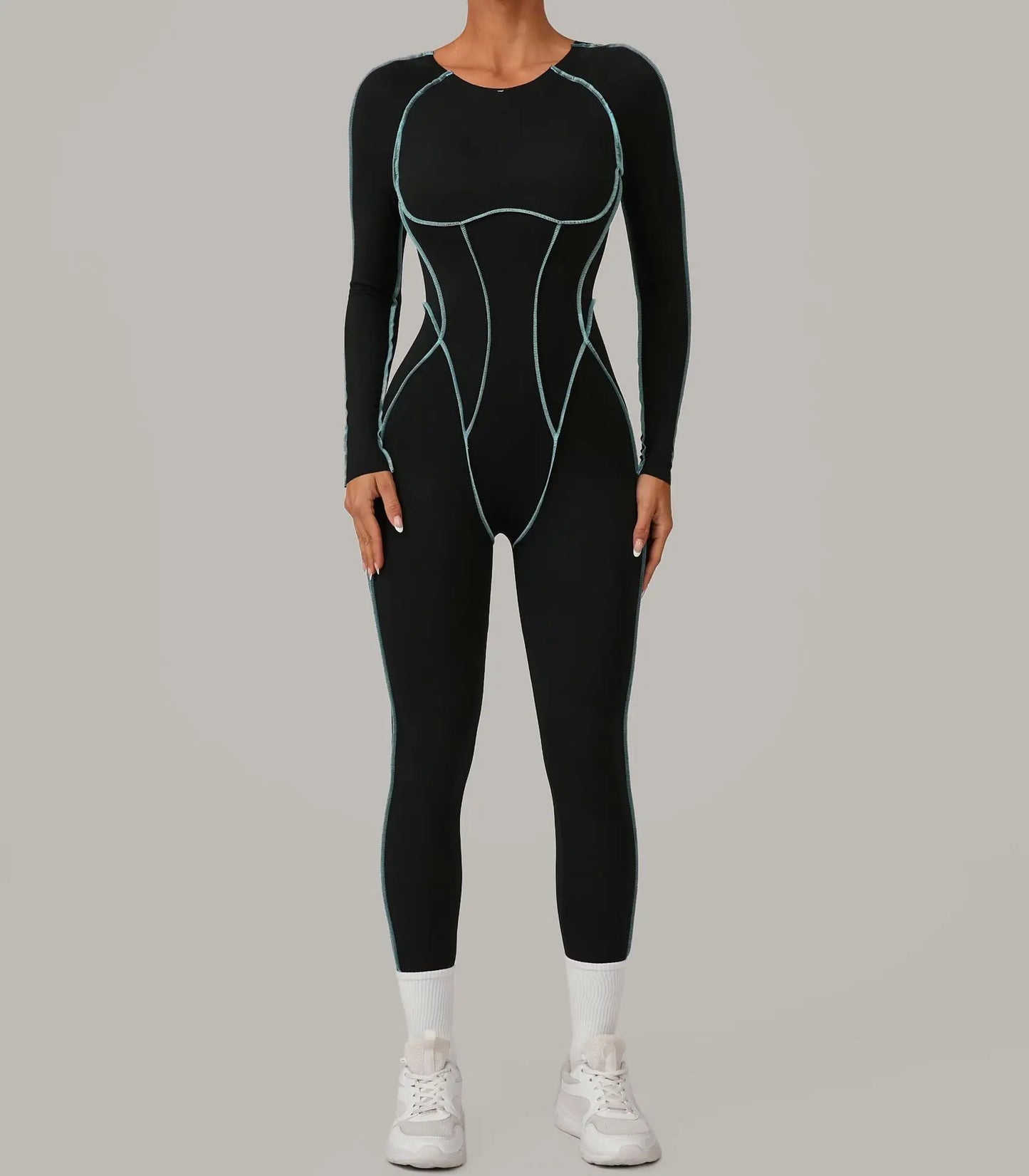 Yoga Suit Sport Fitness Seamless Line Contrast Color Skinny Pants One Piece