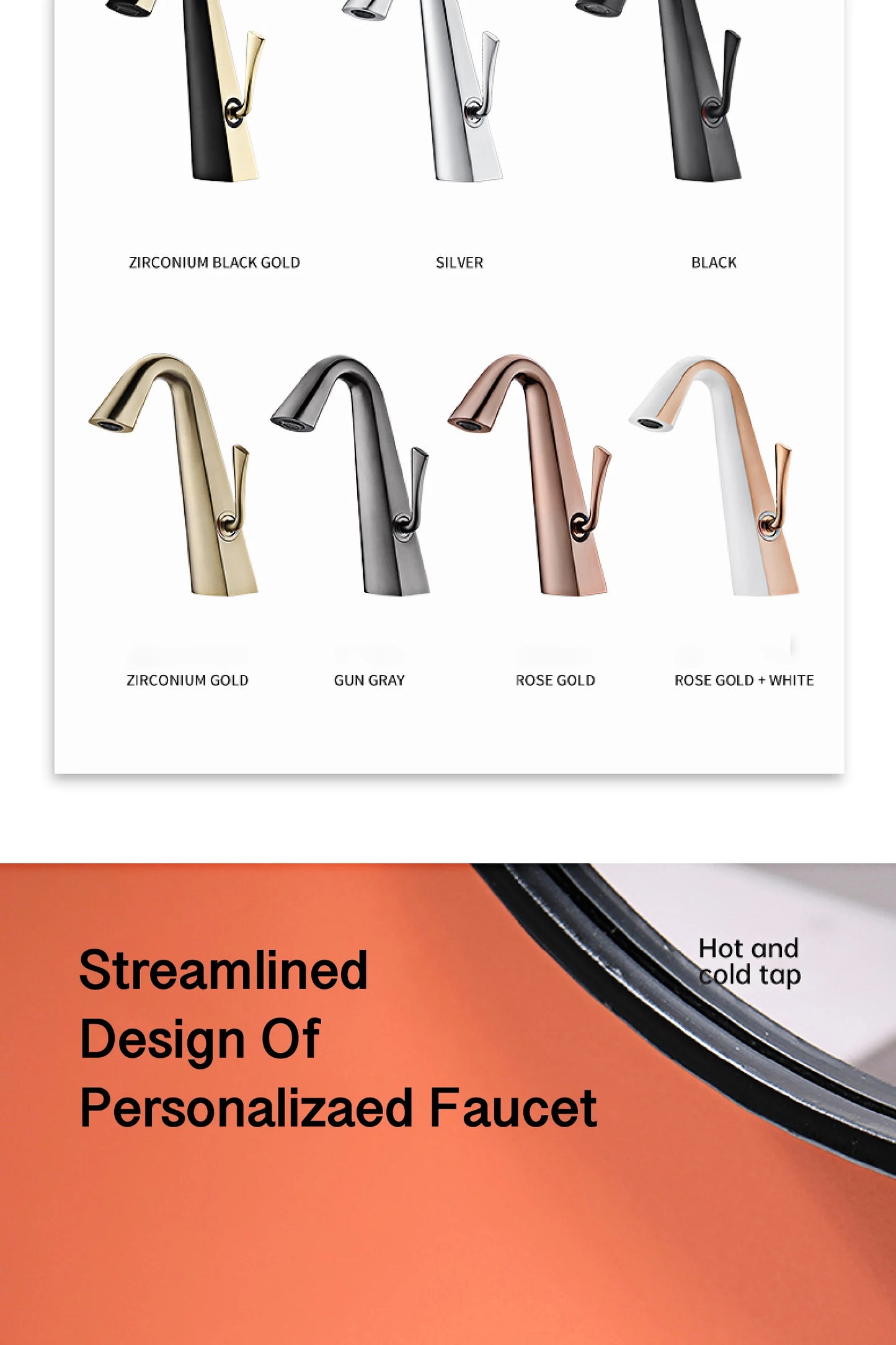 AITANA simple brushed gold brass bathroom faucet with modern design, 1-hole single handle cold and hot dual control basin faucet