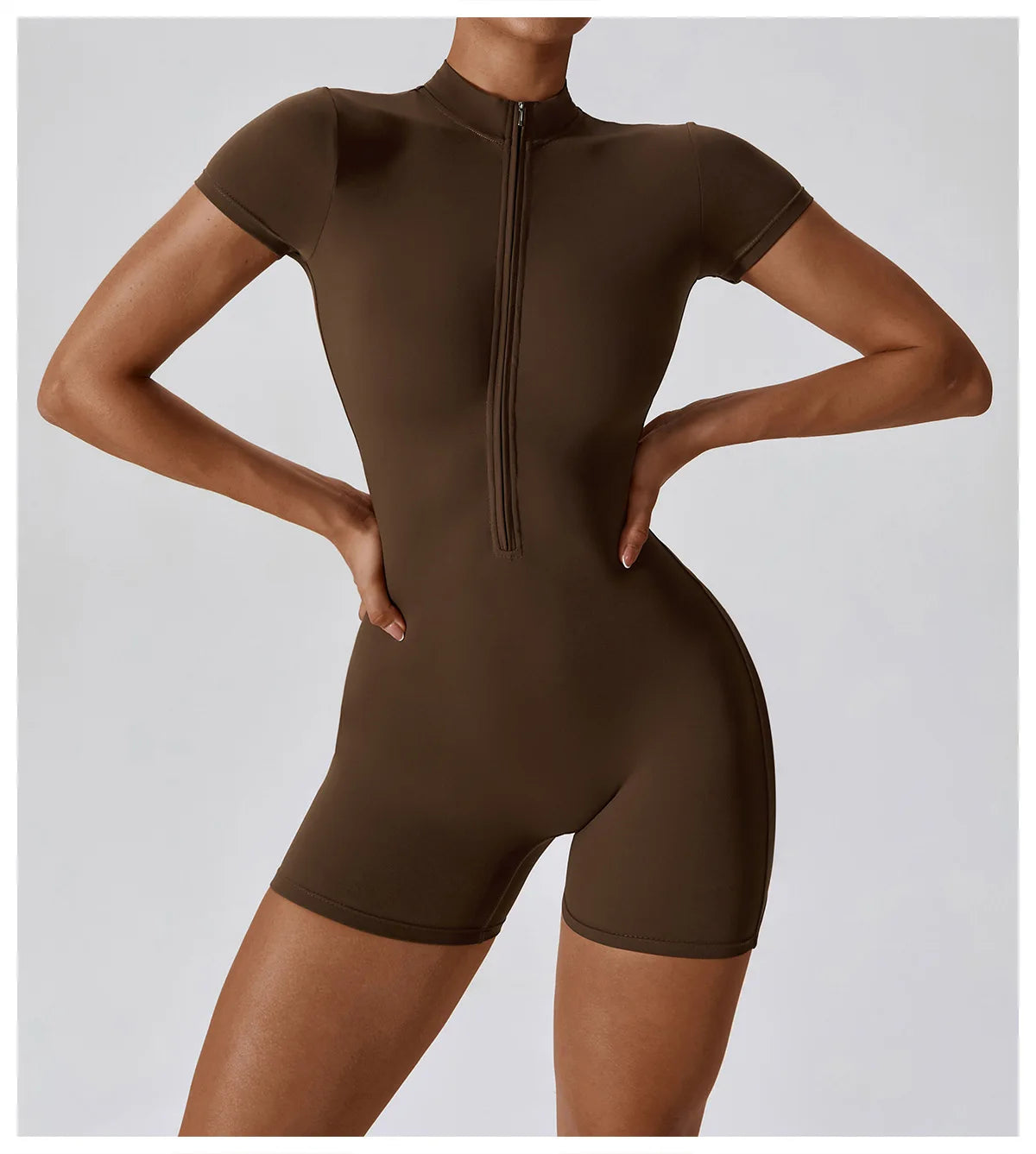 Summer Zipper Jumpsuit Short Sleeve Yoga Bodysuit