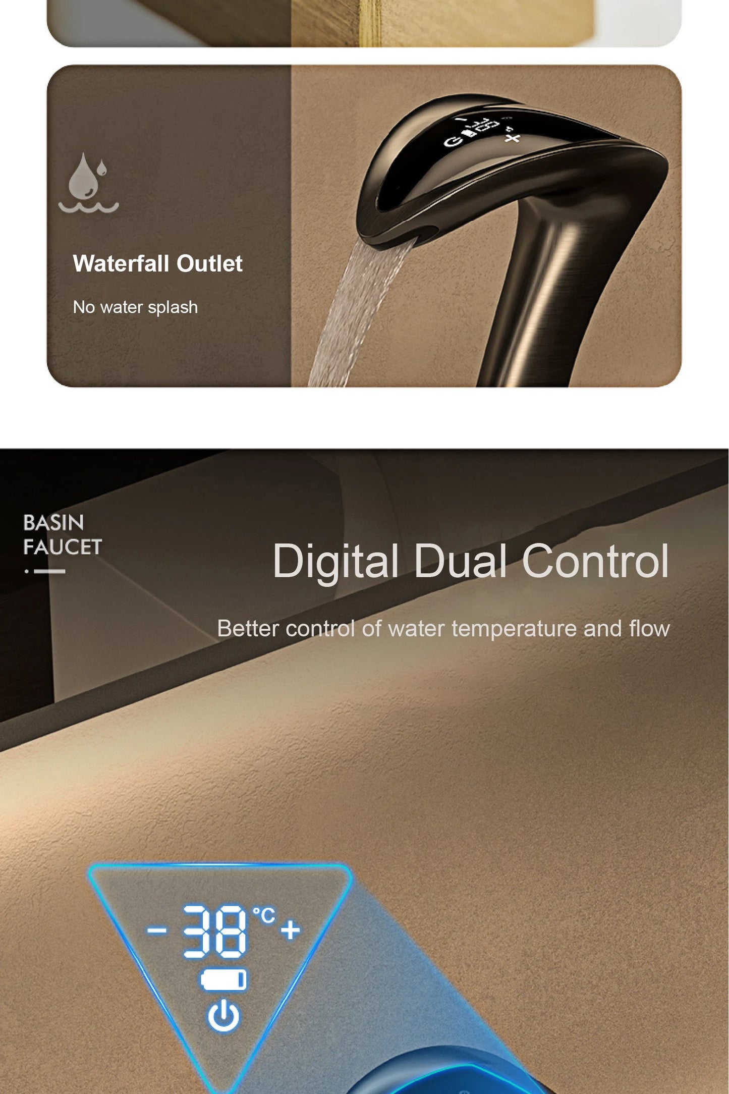 Luxury intelligent brass bathroom faucet with simple design LED digital display Touch control Cold & Hot dual control basin Tap