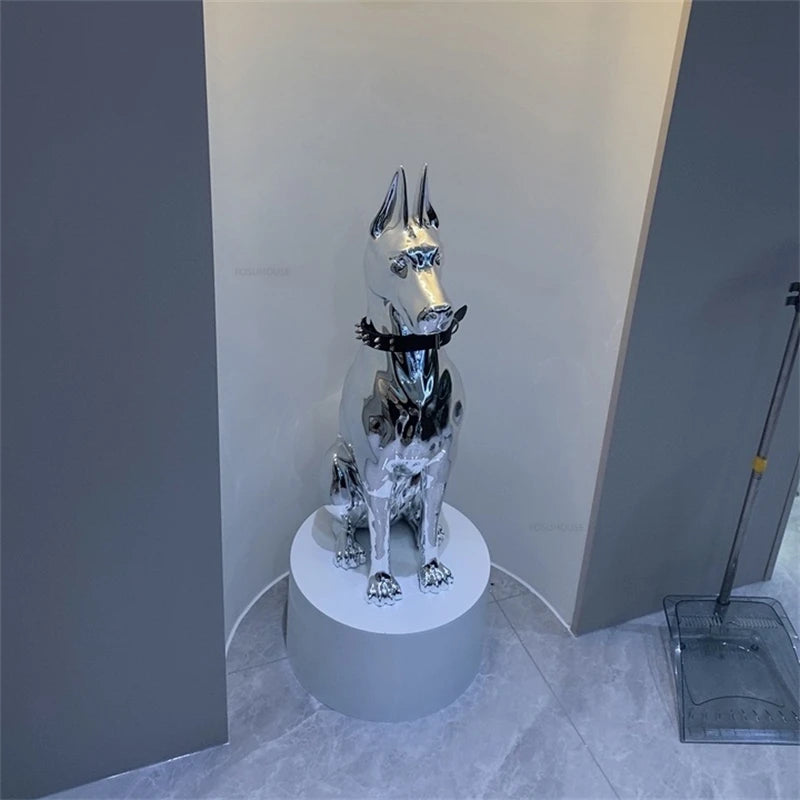 Large Electroplated Dog Statue Ornaments Nordic Sculpture Floor Decoration Porch TV Cabinet Animal Figurine Home Accessories