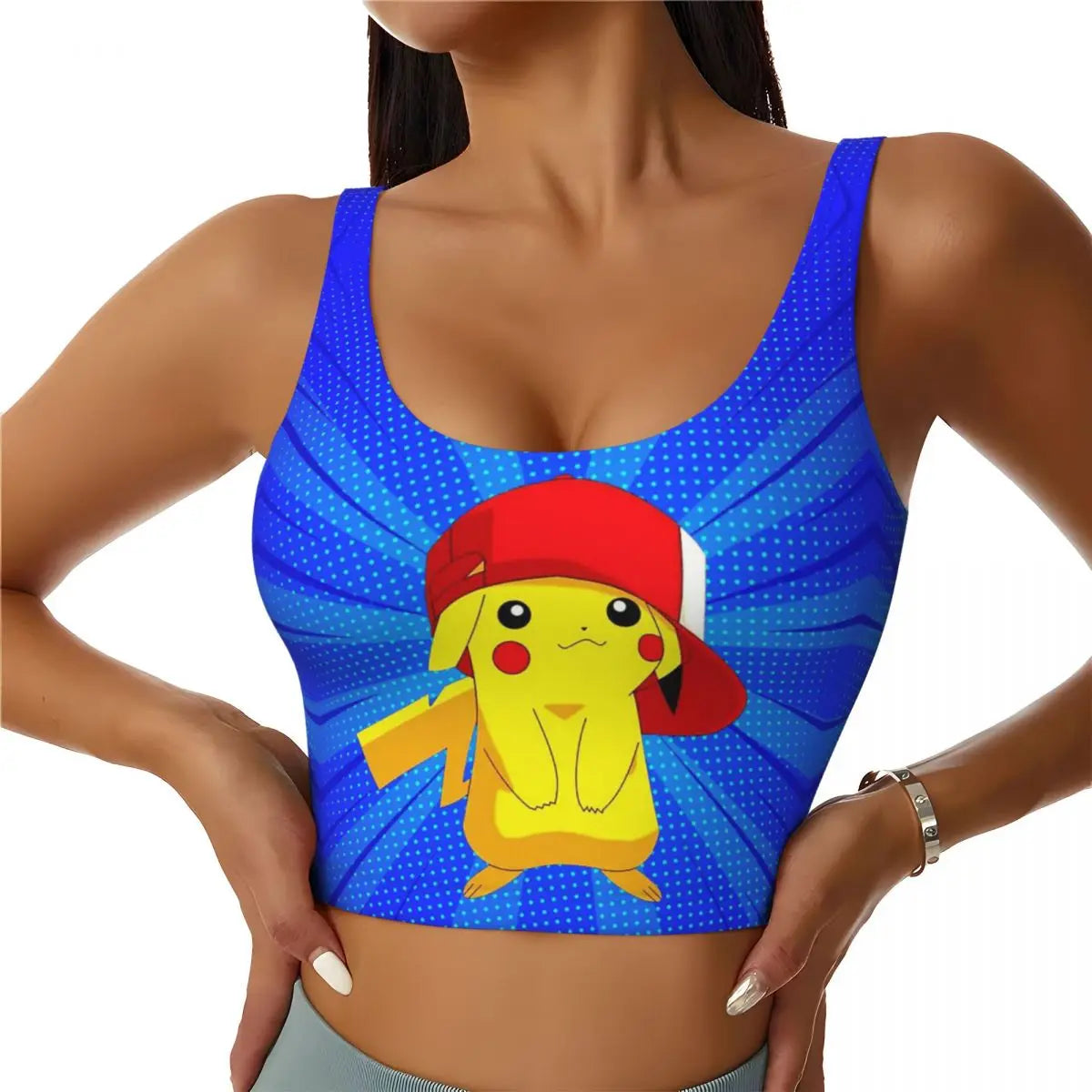 Custom High Impact  Pikachus Sports Bra Women Gym Workout Yoga Crop Top
