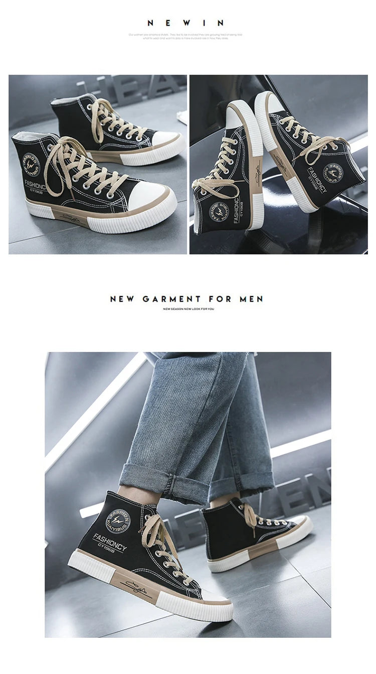 Men's Casual Sneakers 2023 Summer New Lace Up High Top Canvas Shoes for Men Fashion Wear-resistant Flats Male Sports Shoes