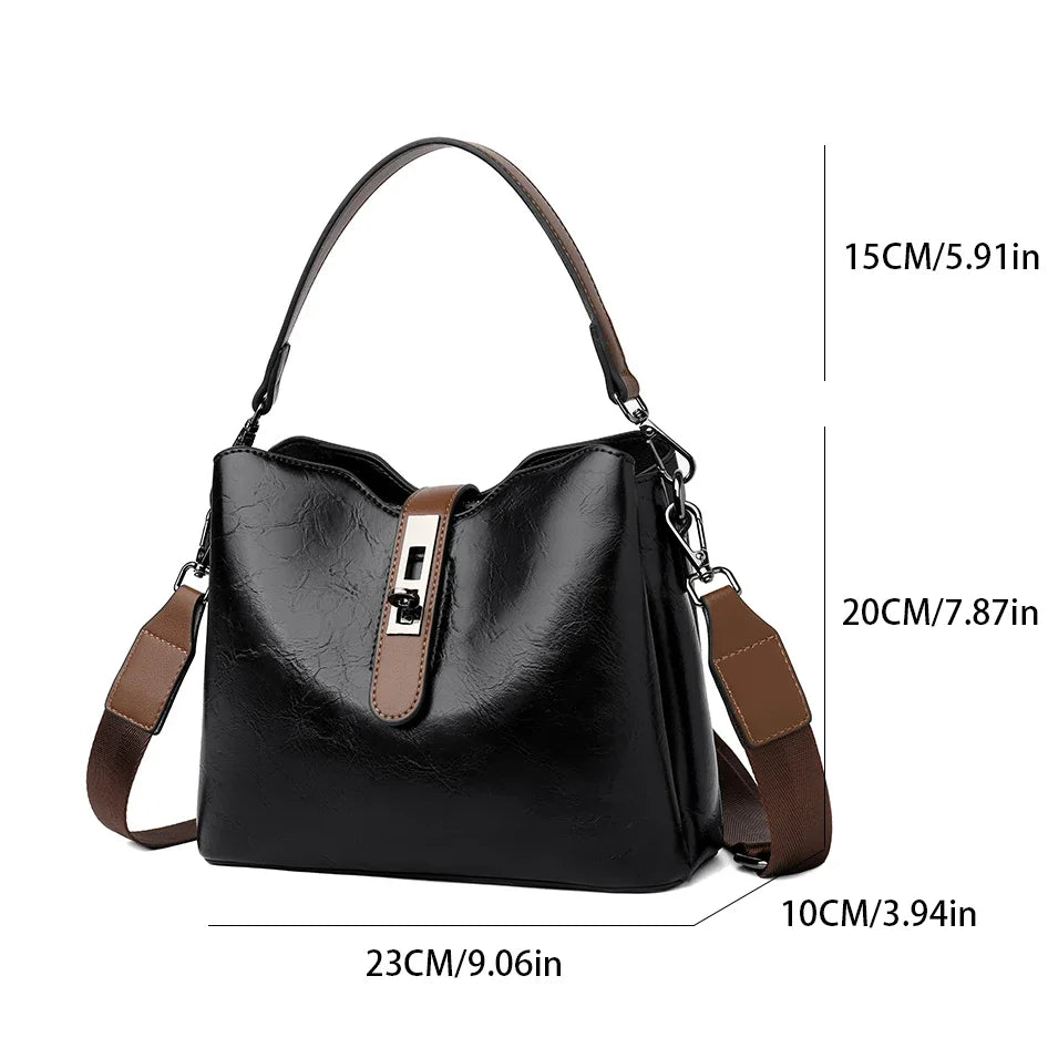 Fashion Bucket Women Casual and Simple Handbag Large Capacity Ladies Cowhide Fashionable Crossbody Tote  Designer Flap