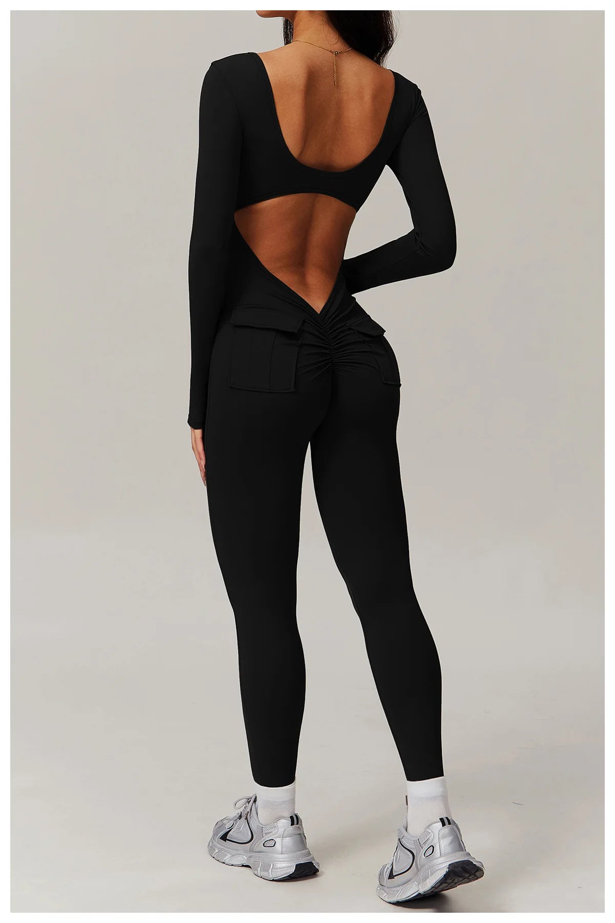 Backless Yoga Boilersuit Long Sleeved Women Sportswear Gym Jumpsuits