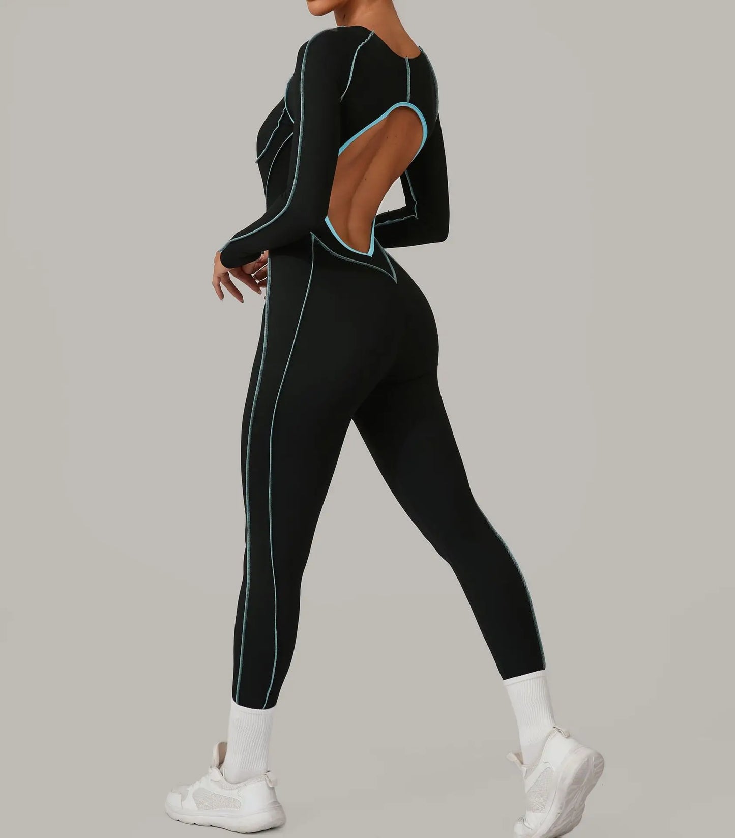 Yoga Suit Sport Fitness Seamless Line Contrast Color Skinny Pants One Piece