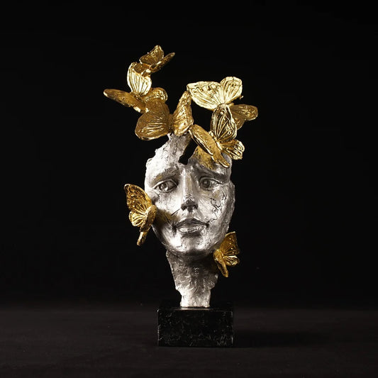 Vilead Resin Abstract Face Sculptures Golden Butterfly Modern Art Decoration Unique Living Room Home Office Decor Accessories