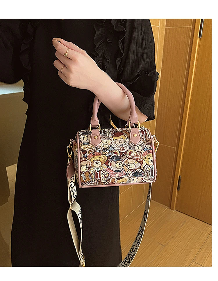 Crossbody Bag for Women 2023 New Cartoon Bear Canvas Handbag Fashion Full Match Ladies Purses and Handbags Bolsos Para Mujer