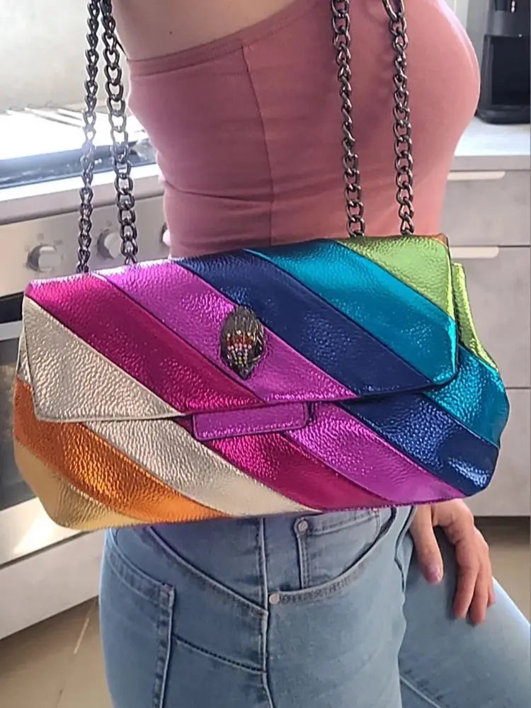 Summer London Multi-Coloured Patchwork Crossbody Bags For Women UK Brand Designer Fashion Trend Handbag PU Shoulder Bag