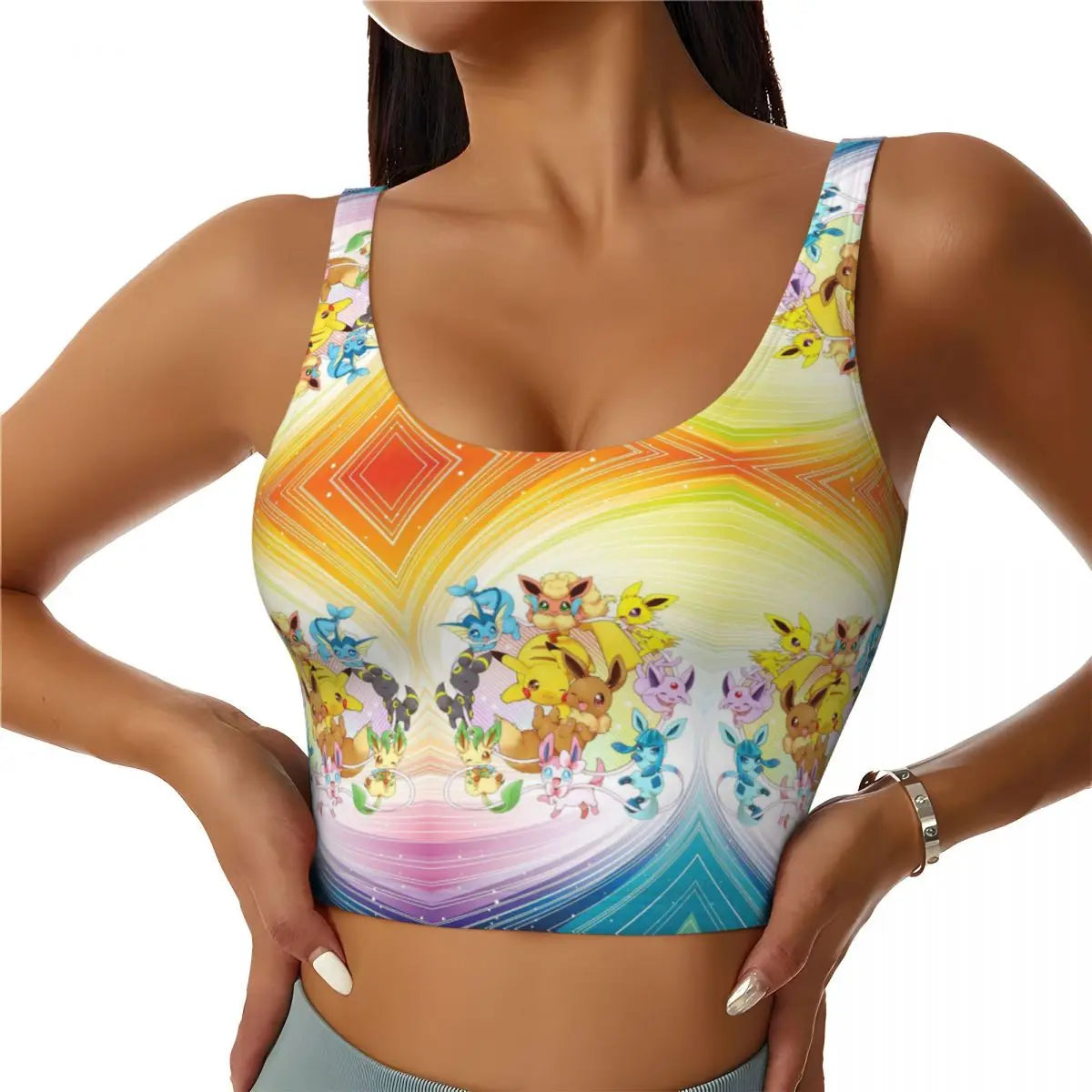Custom High Impact  Pikachus Sports Bra Women Gym Workout Yoga Crop Top