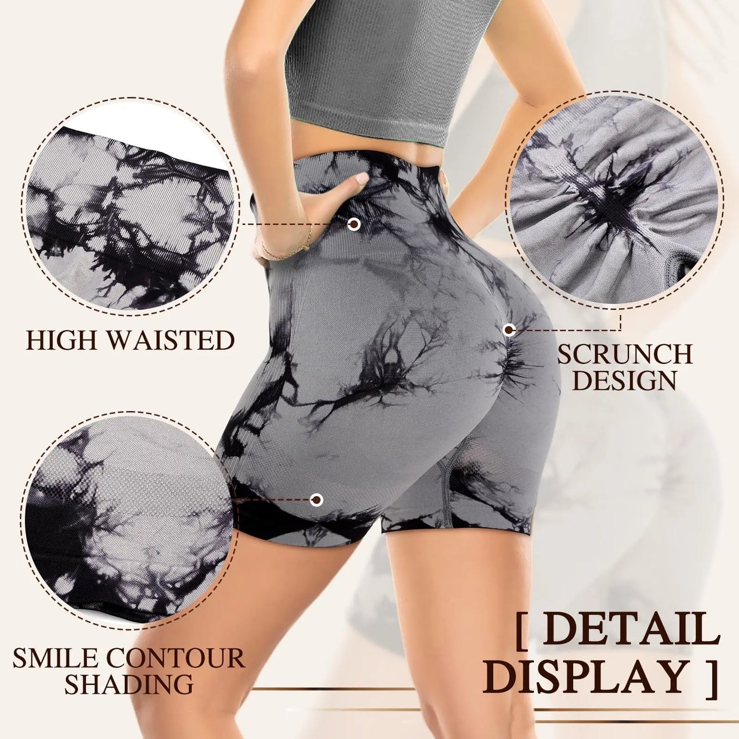 Seamless Tie Dye Yoga Shorts for Women High Waist Quick Dry Fitness Workout Running Shorts Lifting Hip Yoga Sports Tight Shorts