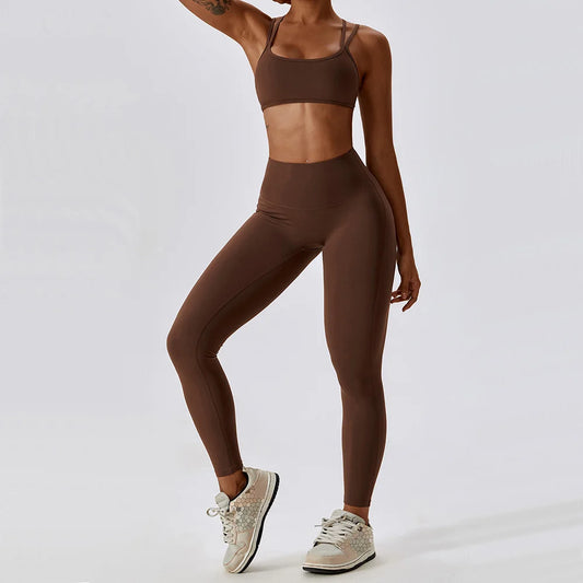 Athletic Wear High Waist Leggings And Top Two Piece Set Seamless Gym