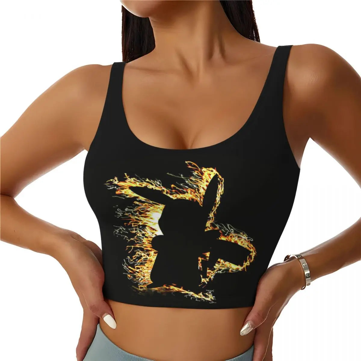 Custom High Impact  Pikachus Sports Bra Women Gym Workout Yoga Crop Top