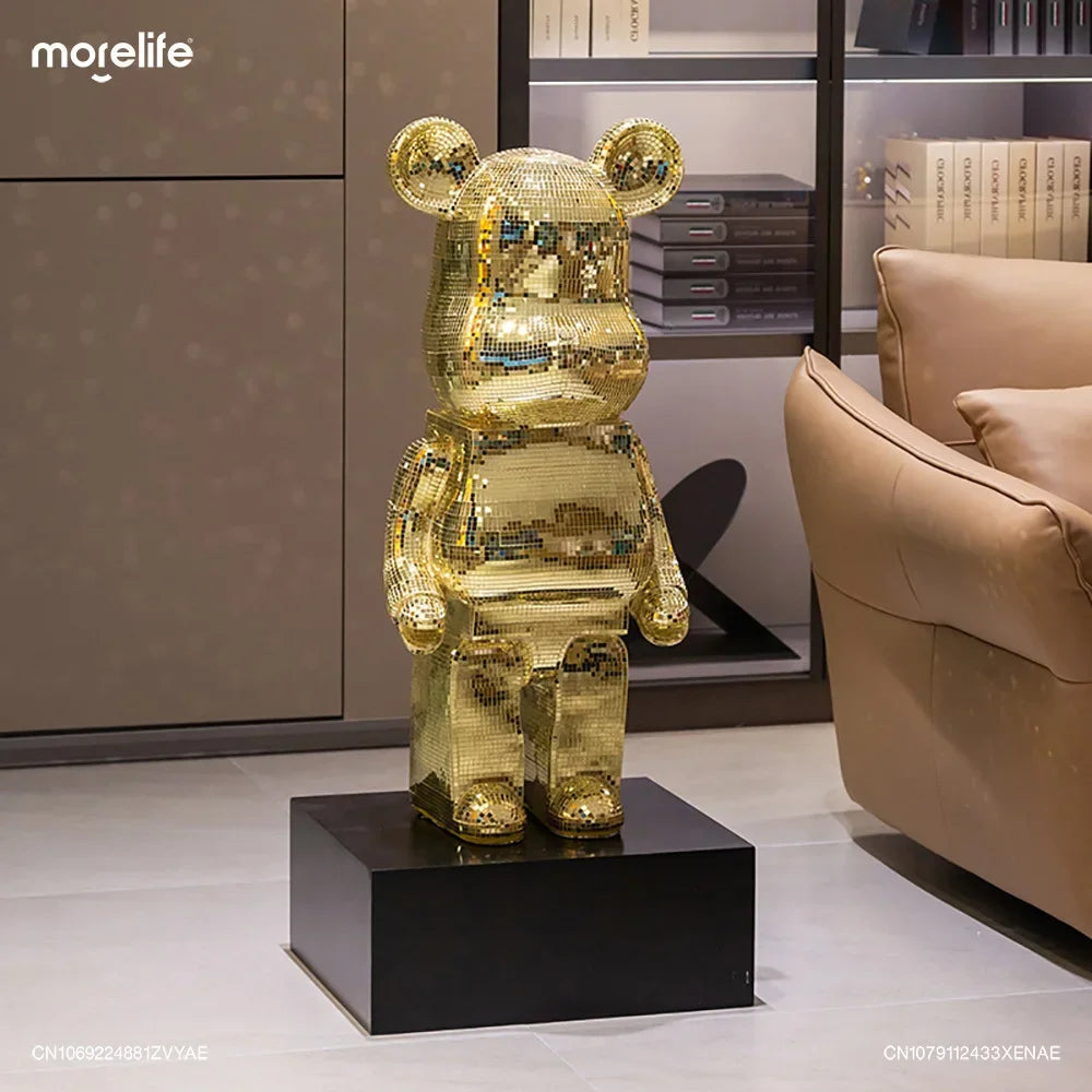 Golden Large Bearbrick Figurine Statues Disco Mirror Ball Violent Bear Sculptures Reflective Luxury Floor Decoration Pendant