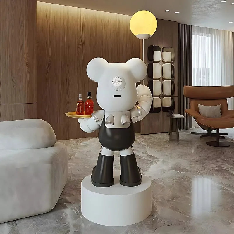 Violent Bear Large Floor Tray Ornaments High-end Living Room Decorations, Hold The Lamp with Bluetooth Speaker Sculpture