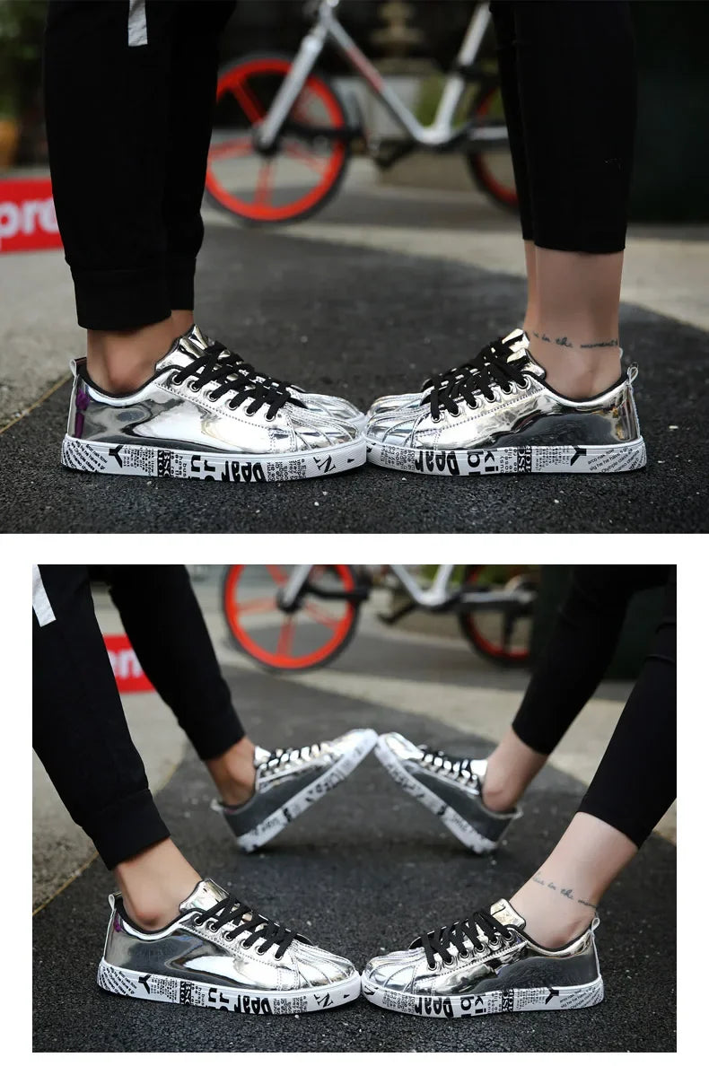 Couple Gold Silver Jogging Sneakers Men Hip Hop Casual Unisex Shoes Tennis Women Running Trainers Clunky Streetwear Footwear