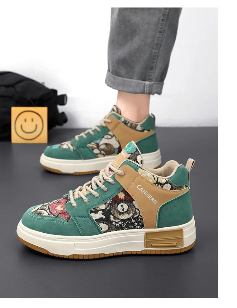 Men Sneakers Thick-soled High Sports for Men lovely Bear Canvas Men Shoes Platform Breathable Skateboarding Shoe Tenis Masculino