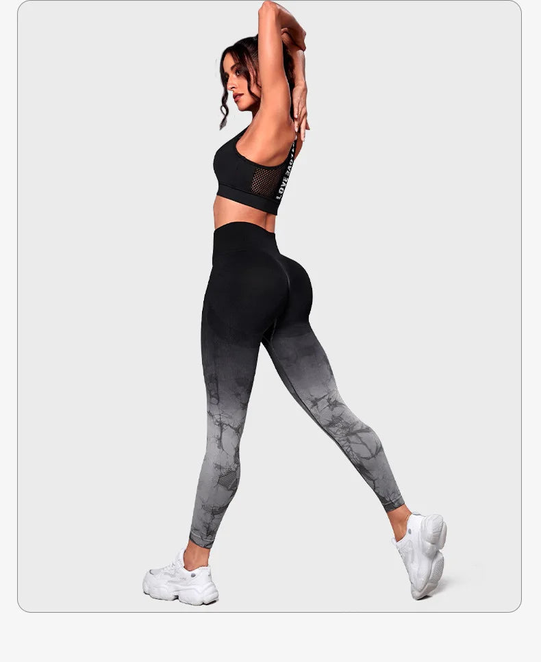 Gradient Tie Dye Yoga Pants Women Seamless Sport