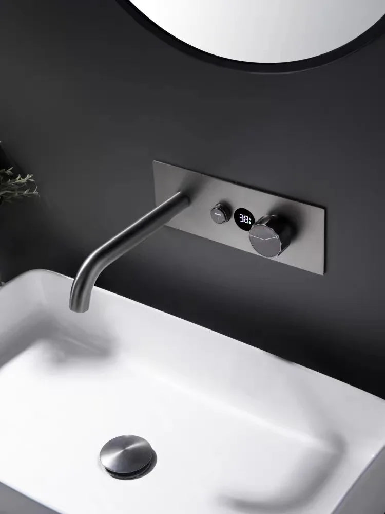 Copper Basin Faucet with Intelligent Constant Temperature Water Power Generation Display Extension Nozzle Hidden Style Faucet