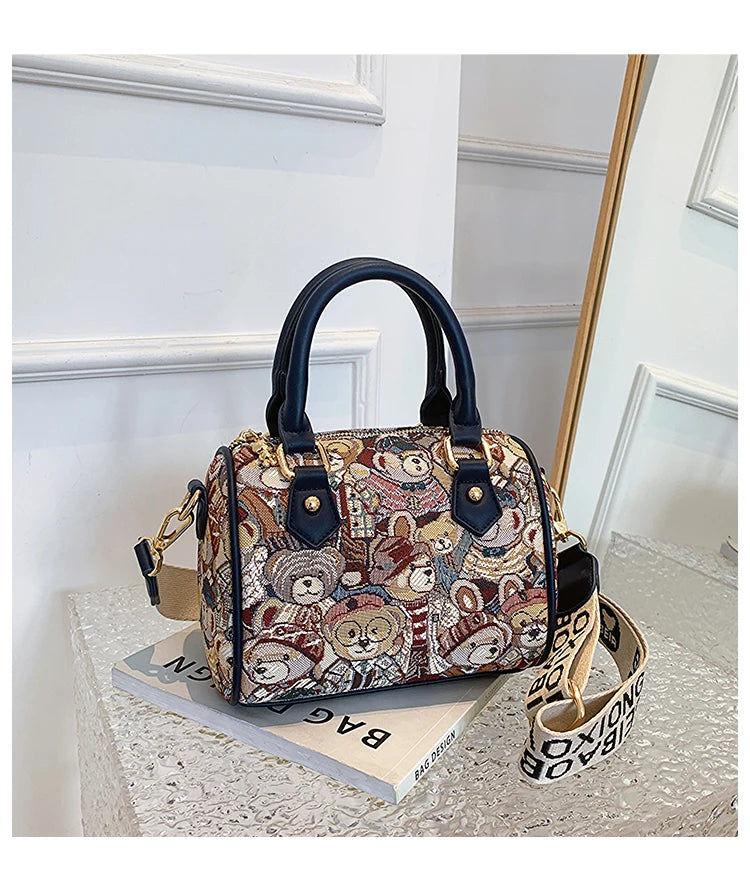 Crossbody Bag for Women 2023 New Cartoon Bear Canvas Handbag Fashion Full Match Ladies Purses and Handbags Bolsos Para Mujer