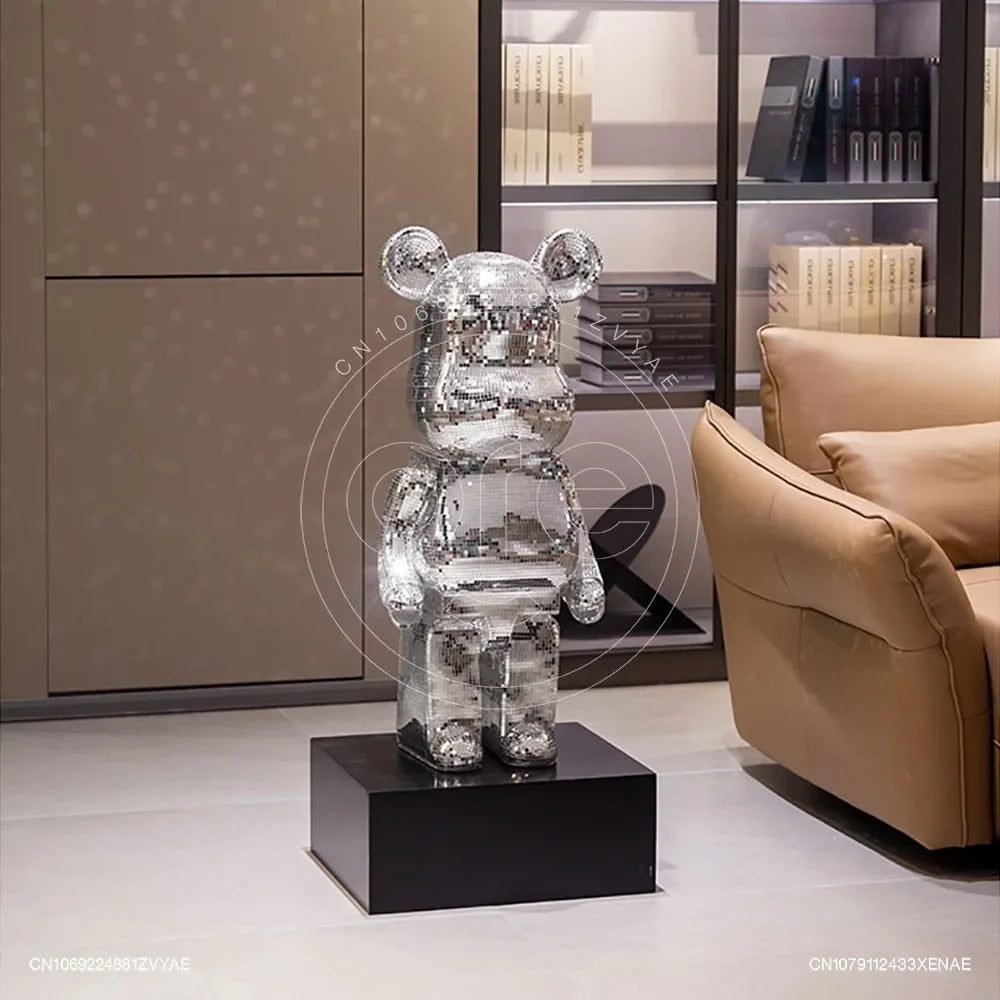 Golden Large Bearbrick Figurine Statues Disco Mirror Ball Violent Bear Sculptures Reflective Luxury Floor Decoration Pendant