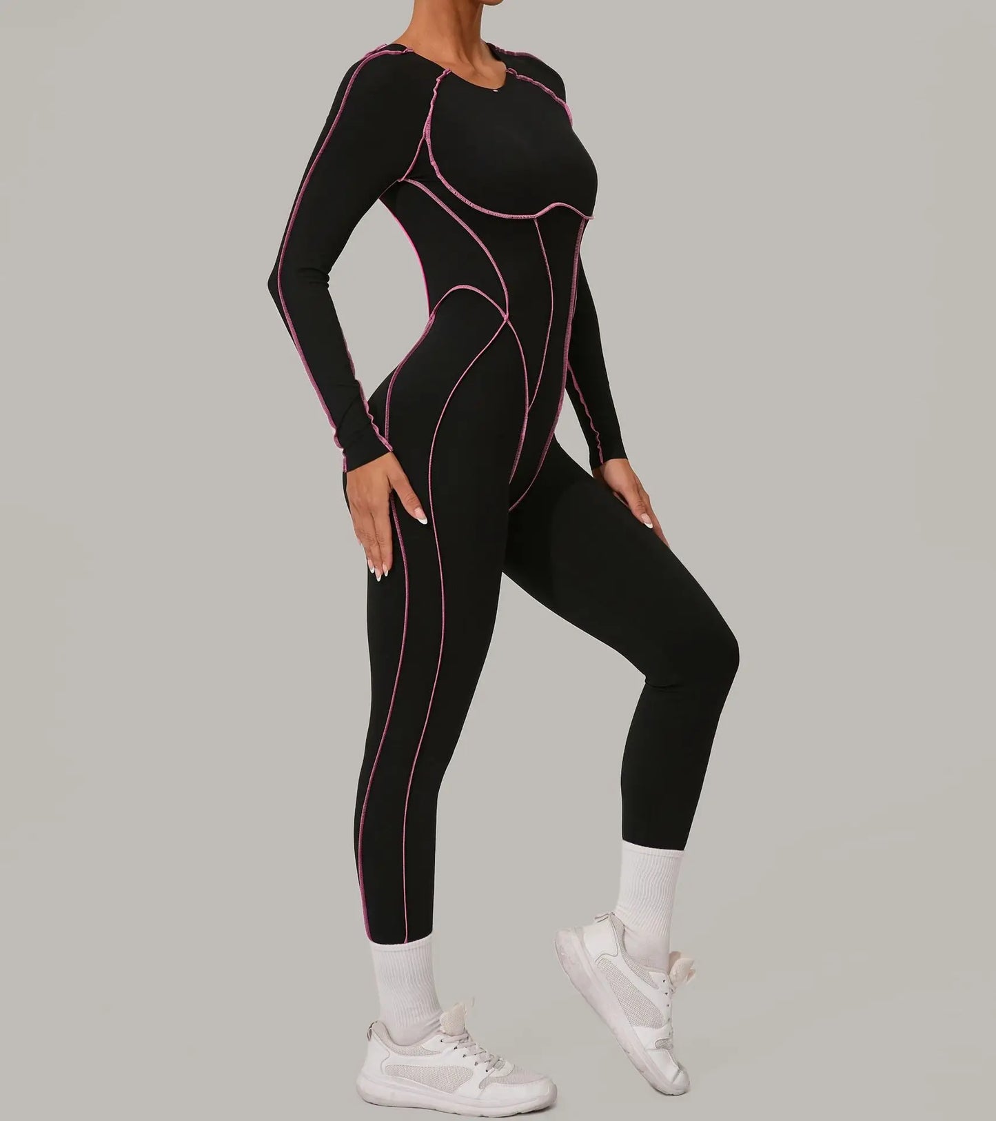 Yoga Suit Sport Fitness Seamless Line Contrast Color Skinny Pants One Piece