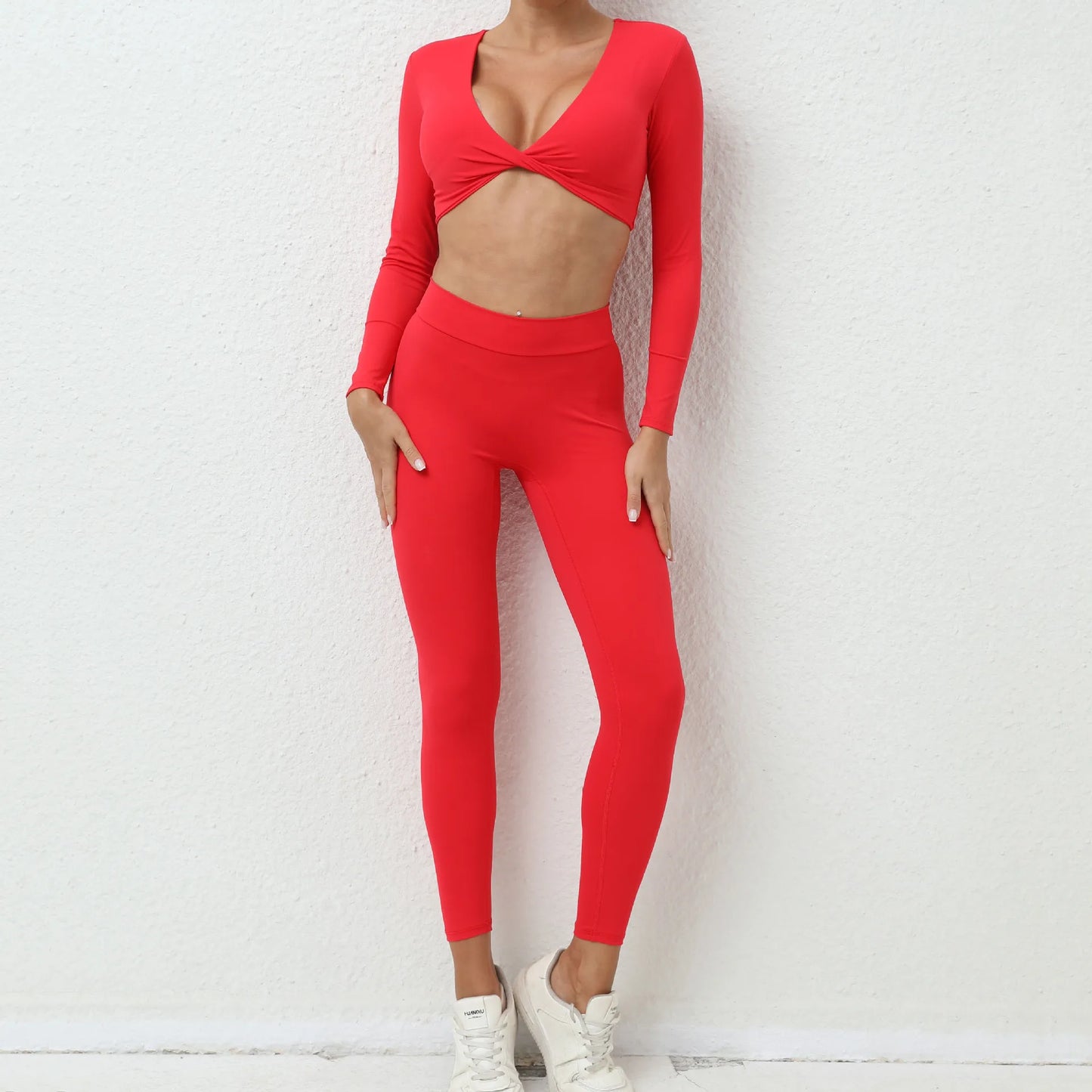 2PCS Yoga Set Sport Fitness High Waist Hip Lifting Pants