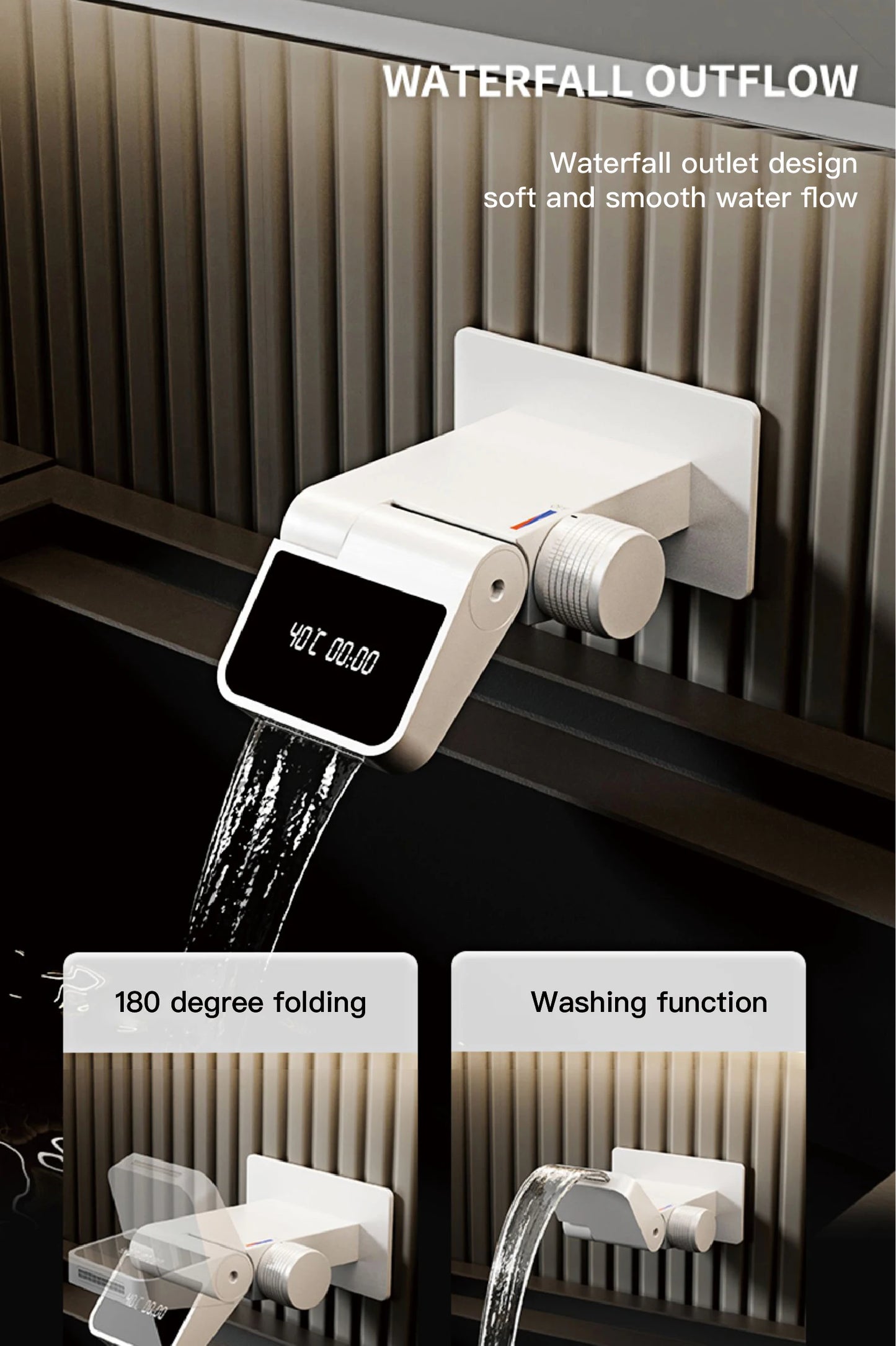 Luxury brass white bathroom faucet with wall mounted design LED digital display Hot and Cold dual control Simple washbasin Mixer