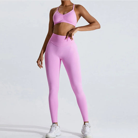 Gym Clothes Women 2 Pcs Yoga Set Sports Bra Seamless High Waist Leggings