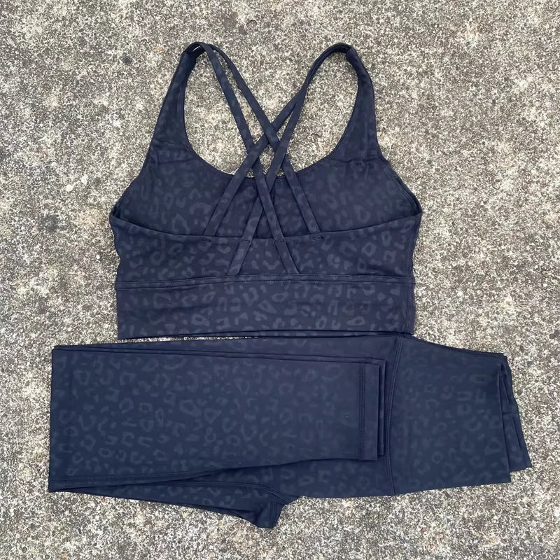Solid Color Gym Fitness Set Tight Soft cross Fitness Bra 2pc
