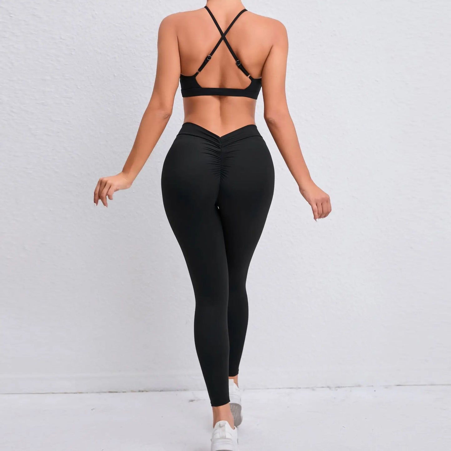 Sports Set Women Clothes Fitness Outfit Rib Yoga Suit Cross Running