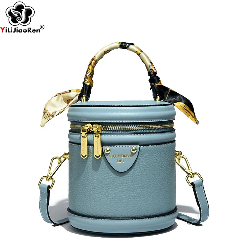 Cylindrical Shoulder Bags Female Fashion Bucket Bag Ladies Small Handbag Designer Genuine Leather Crossbody Bags for Women Sac