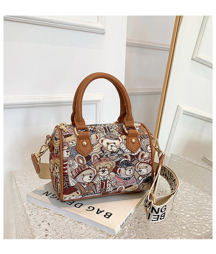 Crossbody Bag for Women 2023 New Cartoon Bear Canvas Handbag Fashion Full Match Ladies Purses and Handbags Bolsos Para Mujer