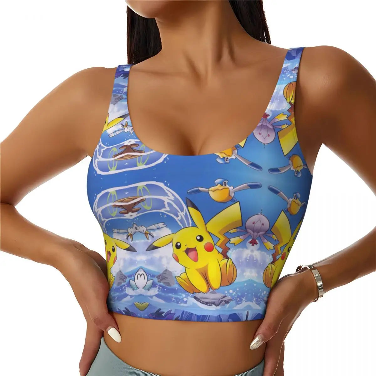 Custom High Impact  Pikachus Sports Bra Women Gym Workout Yoga Crop Top