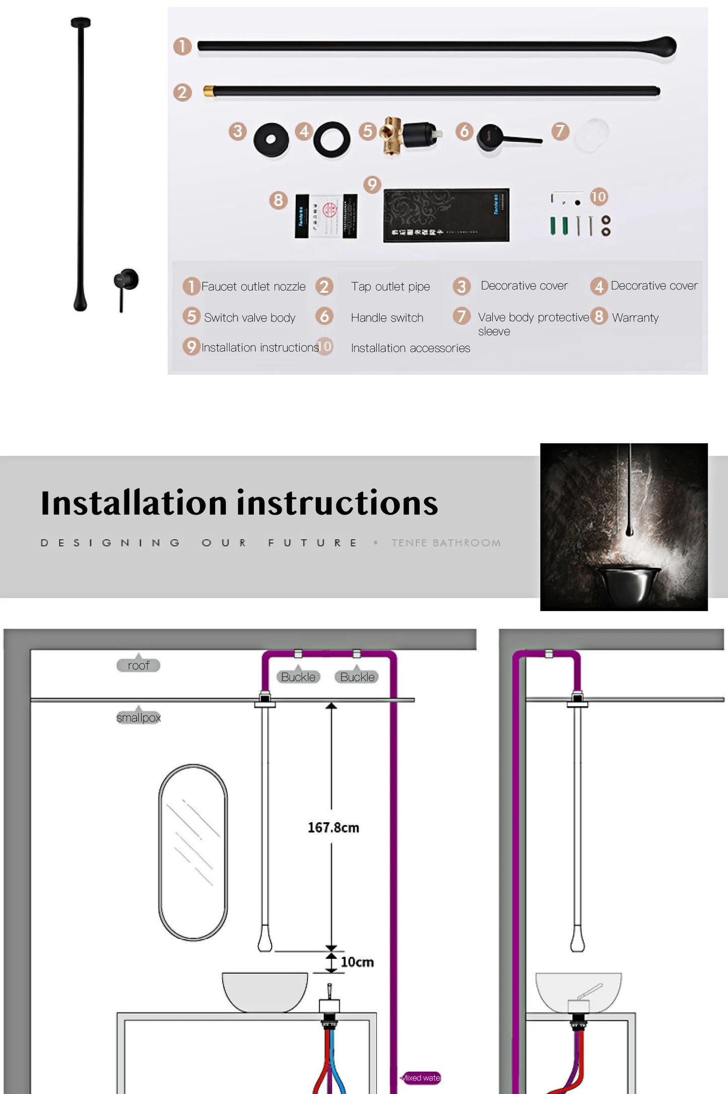 Luxury brushed gold brass bathroom faucet ceiling design with dual control of Hot & Cold sink faucet Simple and customizable Tap