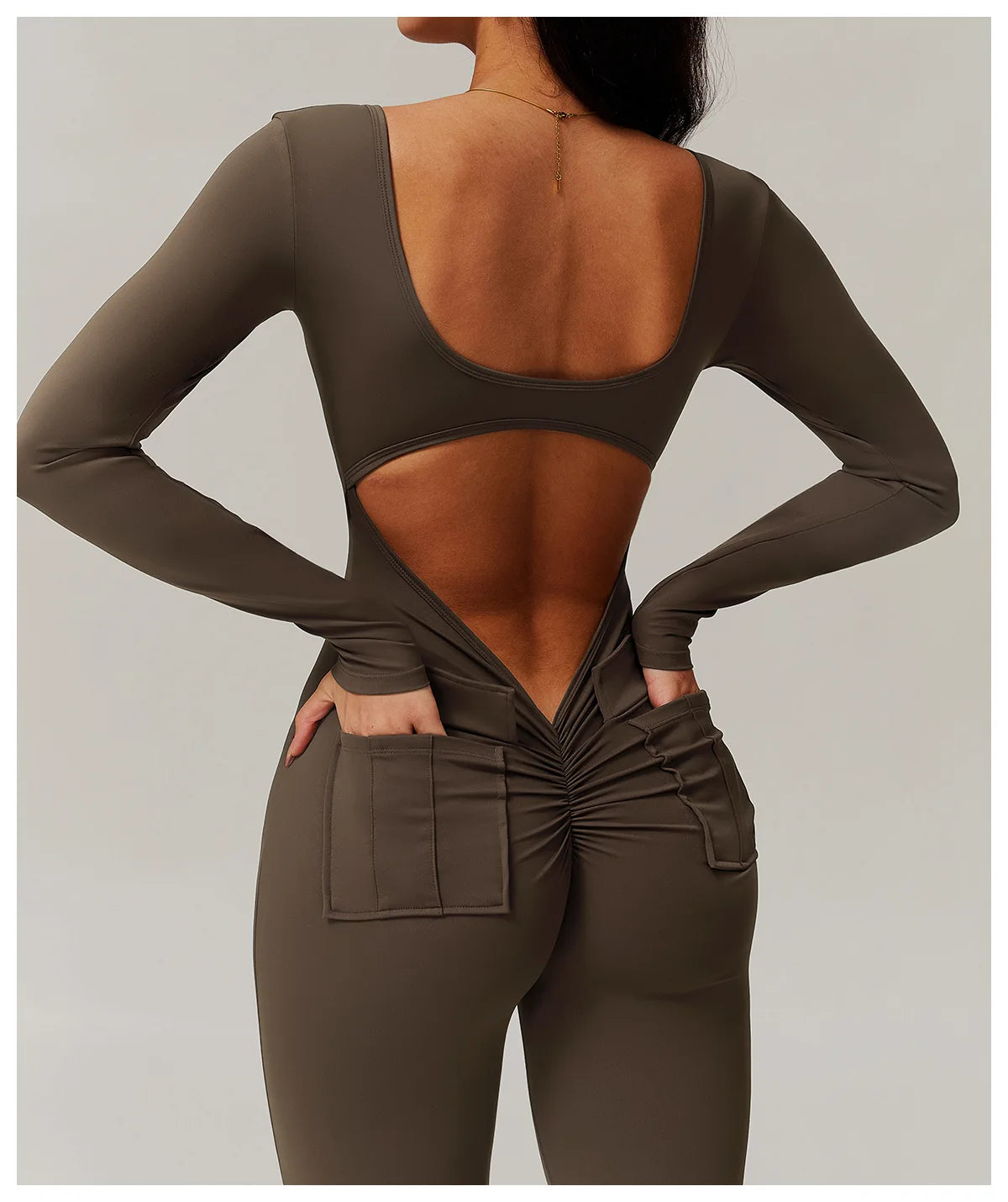 Backless Yoga Boilersuit Long Sleeved Women Sportswear Gym Jumpsuits