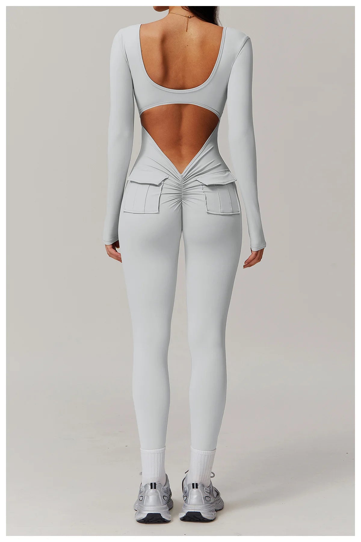 Backless Yoga Boilersuit Long Sleeved Women Sportswear Gym Jumpsuits