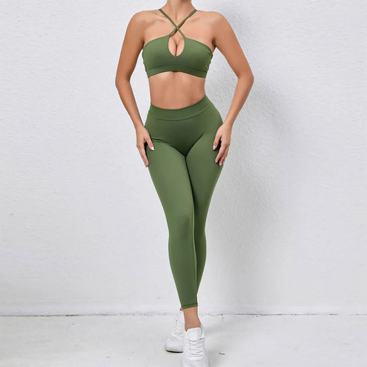 Sports Set Women Clothes Fitness Outfit Rib Yoga Suit Cross Running