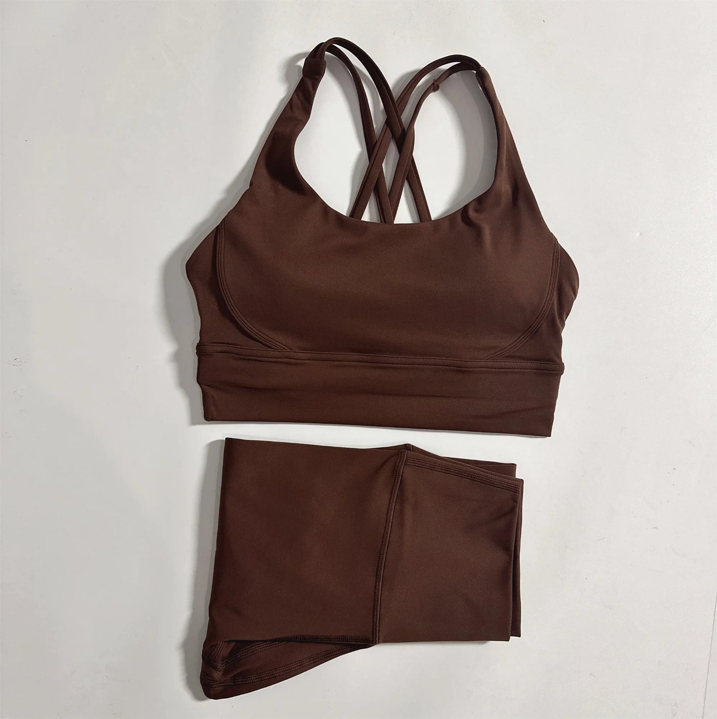 Solid Color Gym Fitness Set Tight Soft cross Fitness Bra 2pc