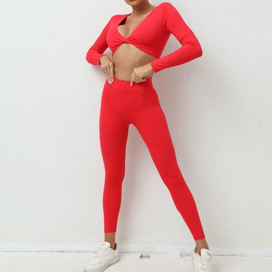 2PCS Yoga Set Sport Fitness High Waist Hip Lifting Pants