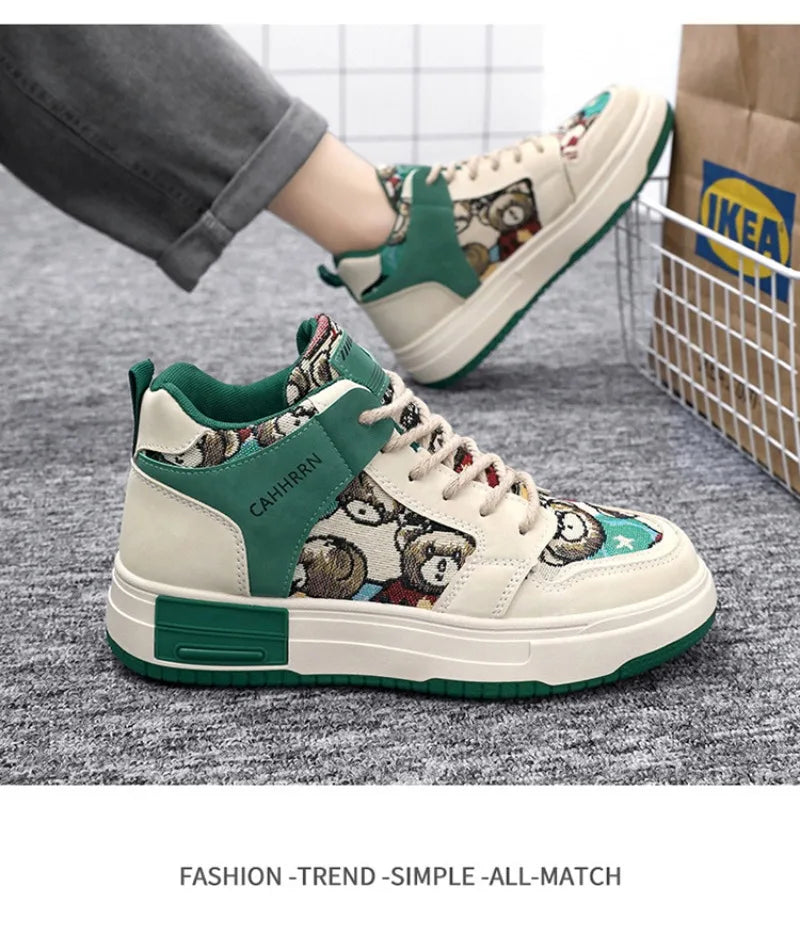 Men Sneakers Thick-soled High Sports for Men lovely Bear Canvas Men Shoes Platform Breathable Skateboarding Shoe Tenis Masculino