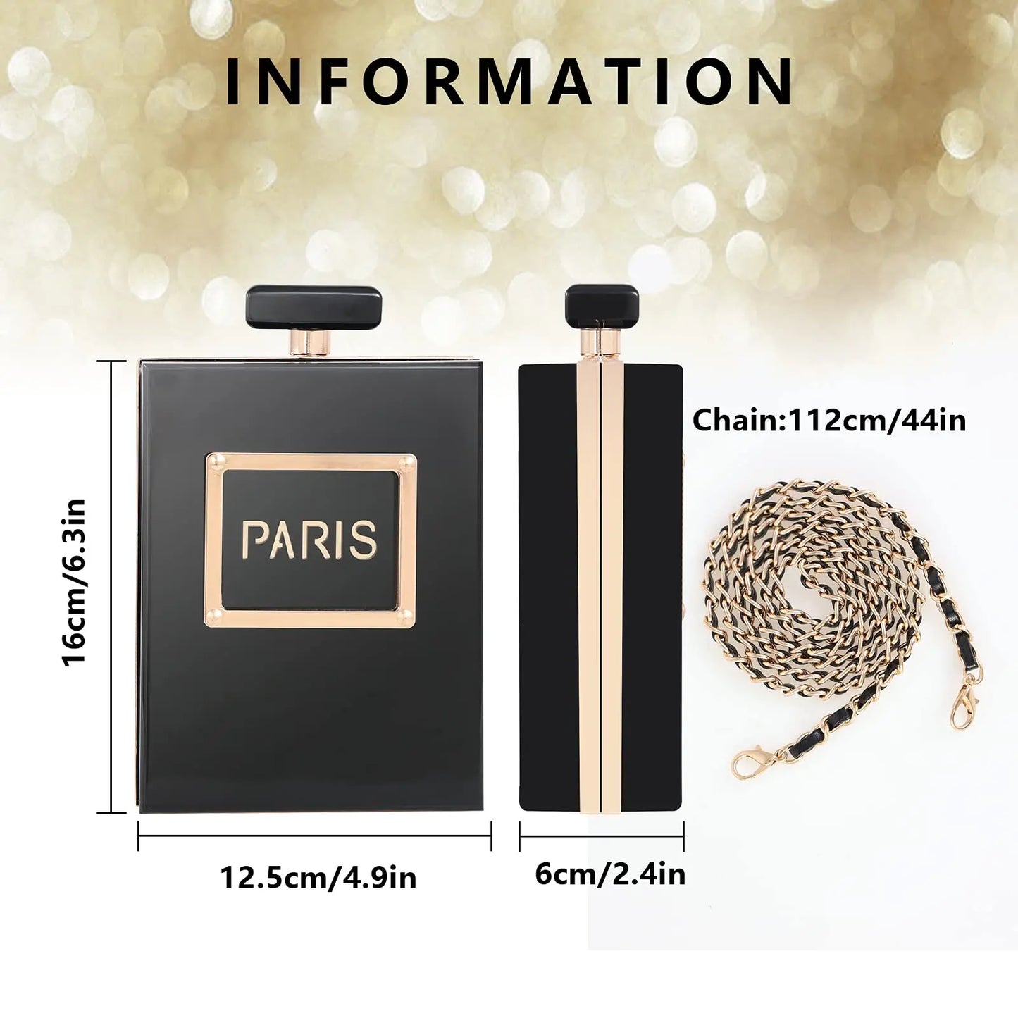 Evening Bags Women's Acrylic Paris Perfume Shaped Black Bag Purses Clutch Vintage Banquet Handbag Luxury Shoulder Crossbody Bags