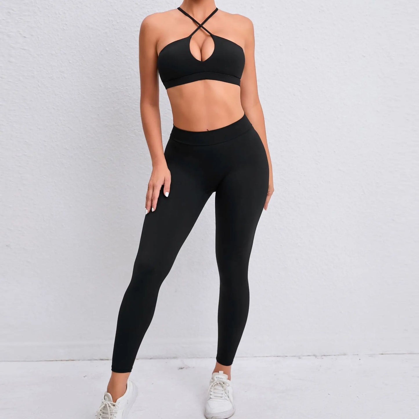 Sports Set Women Clothes Fitness Outfit Rib Yoga Suit Cross Running