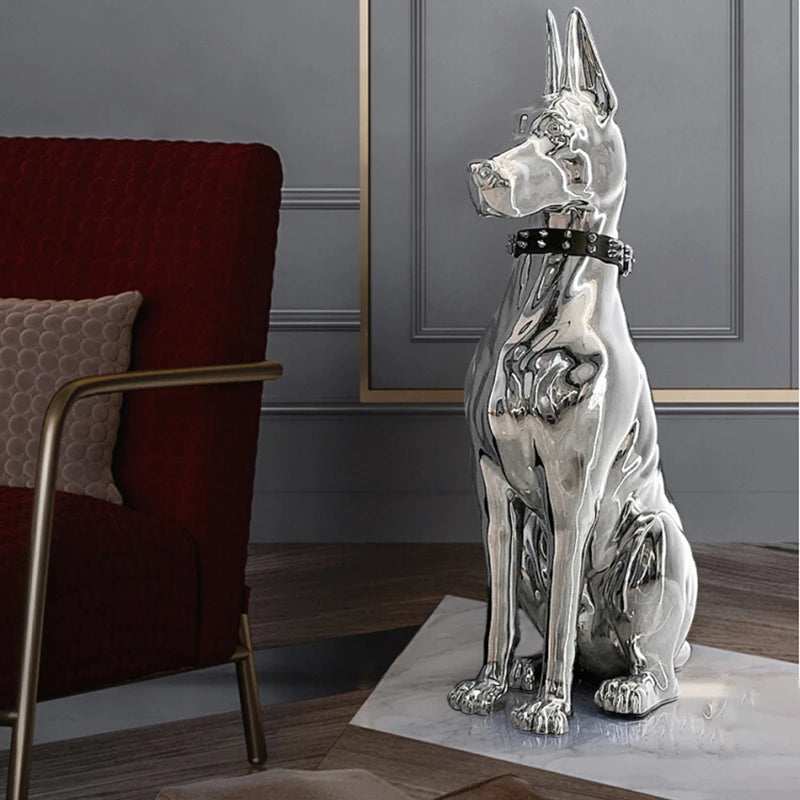 Large Electroplated Dog Statue Ornaments Nordic Sculpture Floor Decoration Porch TV Cabinet Animal Figurine Home Accessories