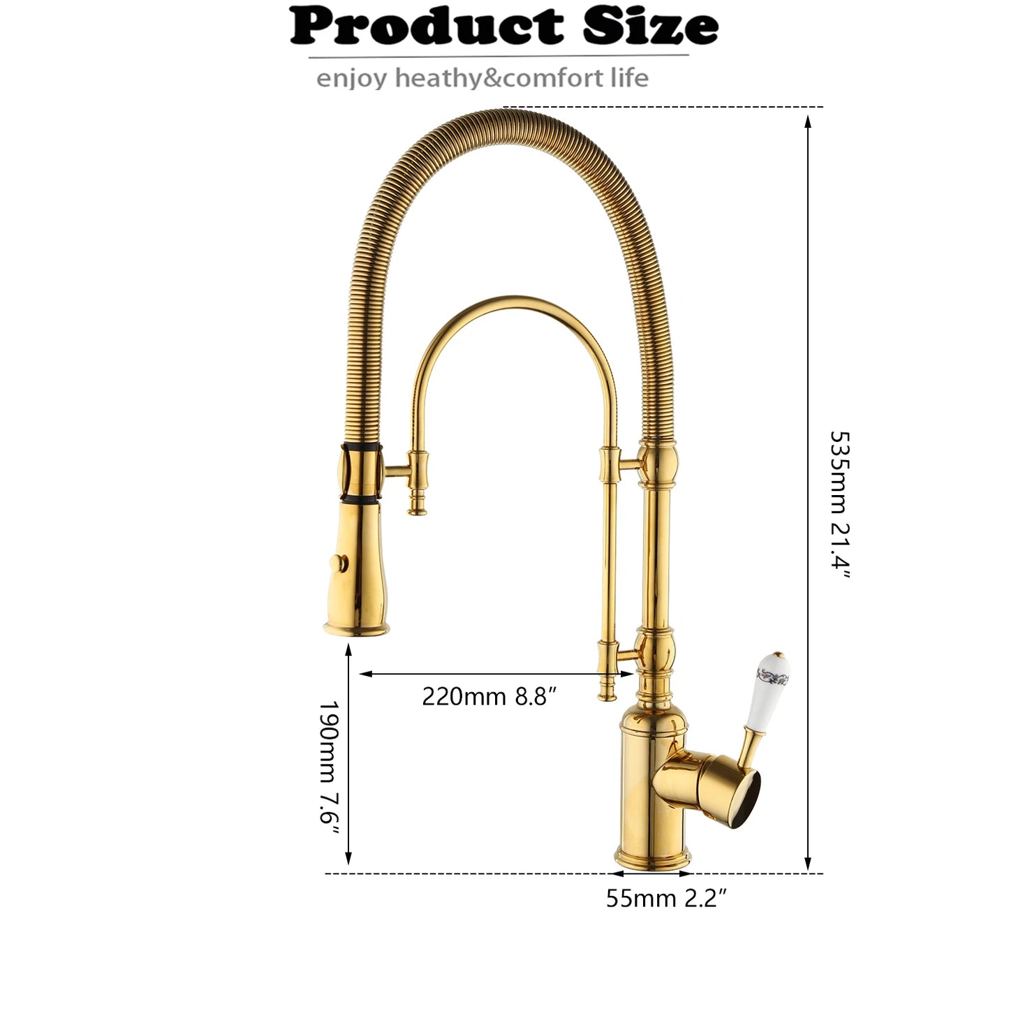 Golden Spring Pull Down Kitchen Sink Faucet