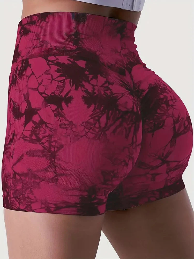 Women's 3-Piece Tie-Dye Hip Lift Yoga Shorts Exercise High-Waisted Pleated Hip Lift Pants